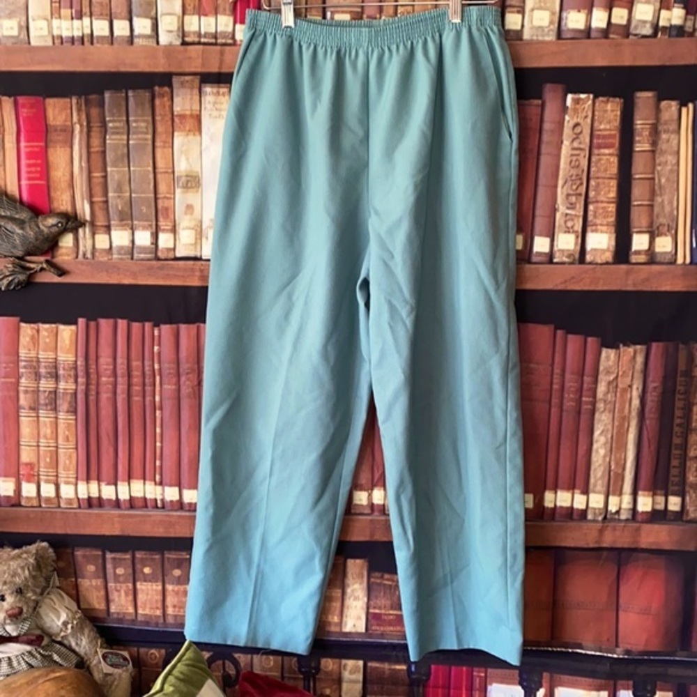 Alfred Dunner 14P Petite Seafoam Green Linen Blend Pull On Pants Pockets